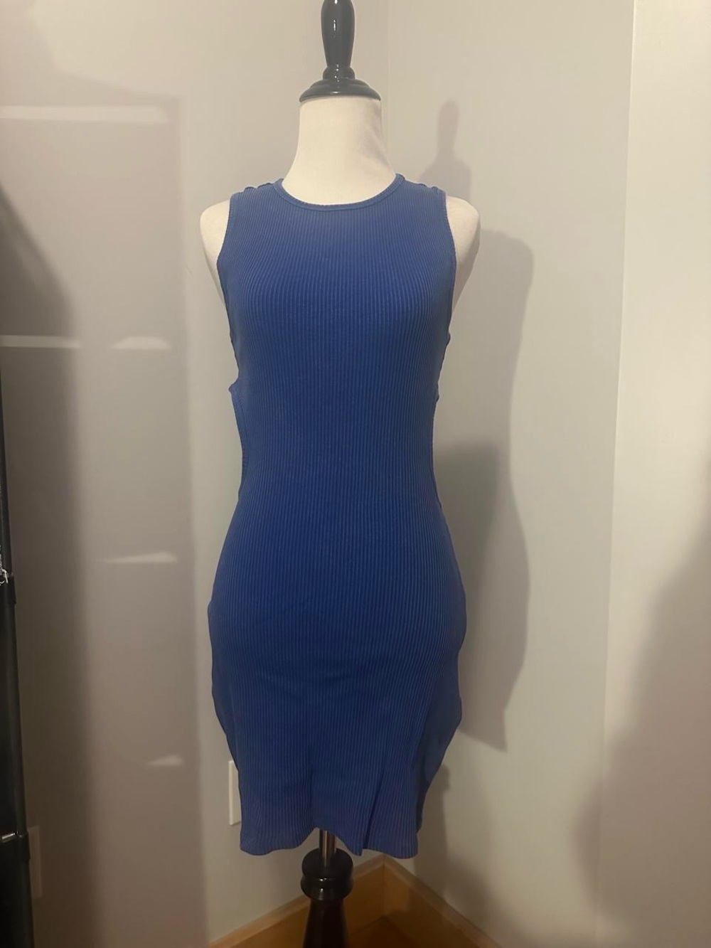 Divided Ribbed Sleeveless Mini Dress - Blue